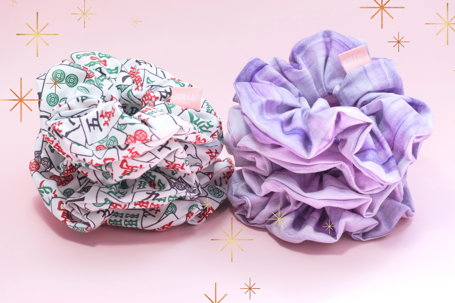 Scrunchies - My Lucky Mahjong - White & Violet